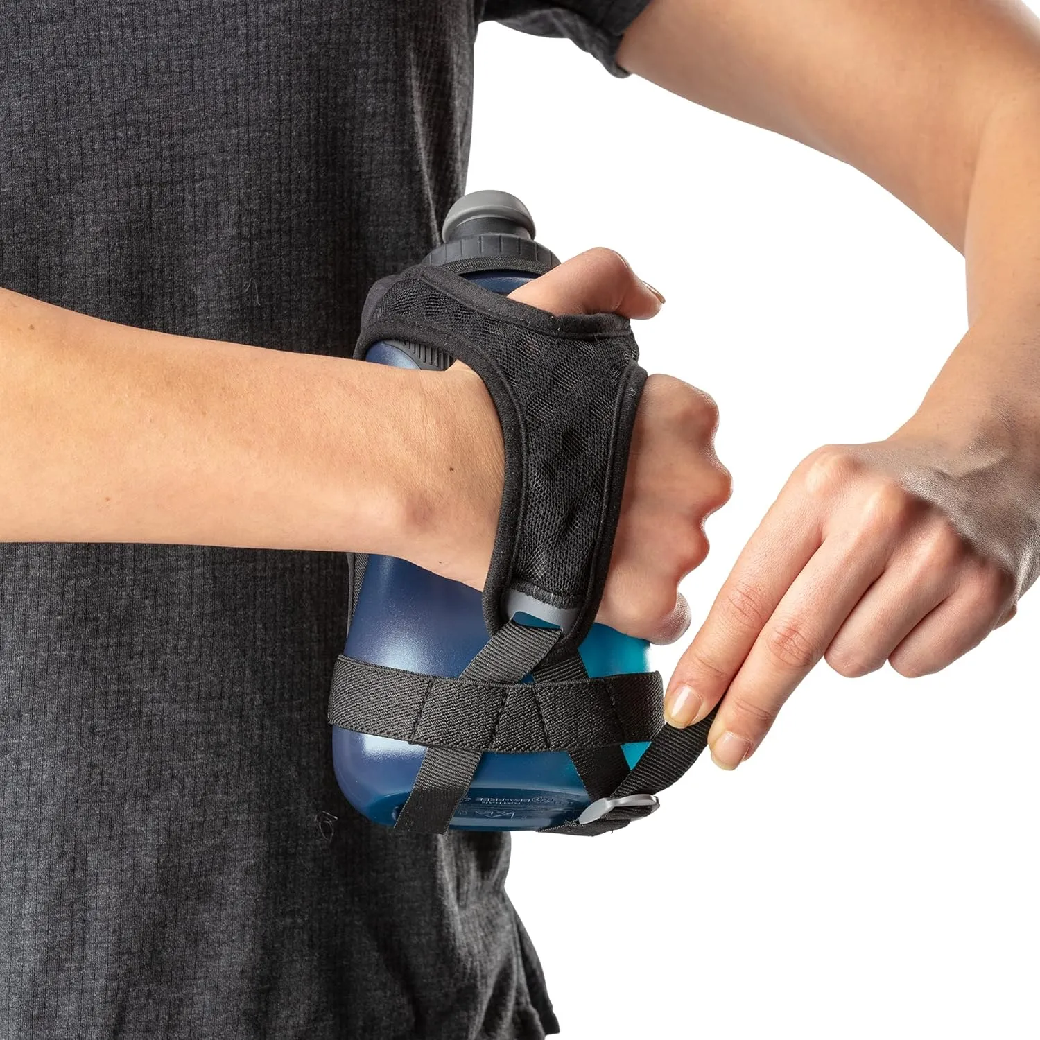 Nathan Running Handheld Quick Squeeze Water Bottle. No-Grip Adjustable Hand Strap. 12oz / 18oz / Insulated. Reflective Hydration Water Bottle.