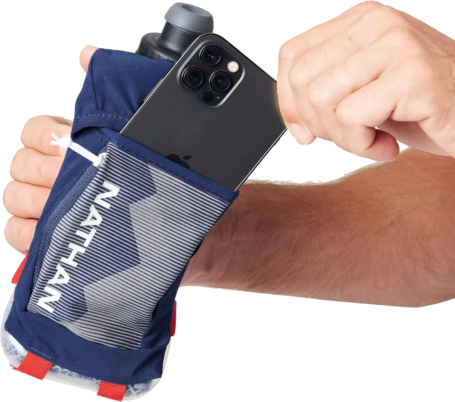 Nathan Running Handheld Quick Squeeze Water Bottle. No-Grip Adjustable Hand Strap. 12oz / 18oz / Insulated. Reflective Hydration Water Bottle.