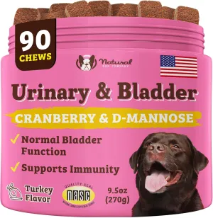 Natural Dog Company Cranberry Supplement for Dogs - Urinary & Bladder Support - D-Mannose for Dog Promotes Bladder Health - Turkey Flavor - Dog UTI Incontinence Supplement - 90 Soft Chews