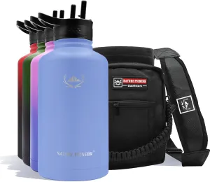 NATURE PIONEOR Insulated Water Bottles with Straw - 64oz Stainless Steel Vacuum Bottle with Holder/Carrier/Sleeve - Reusable 18/8 Food Grade Thermos Water Jug