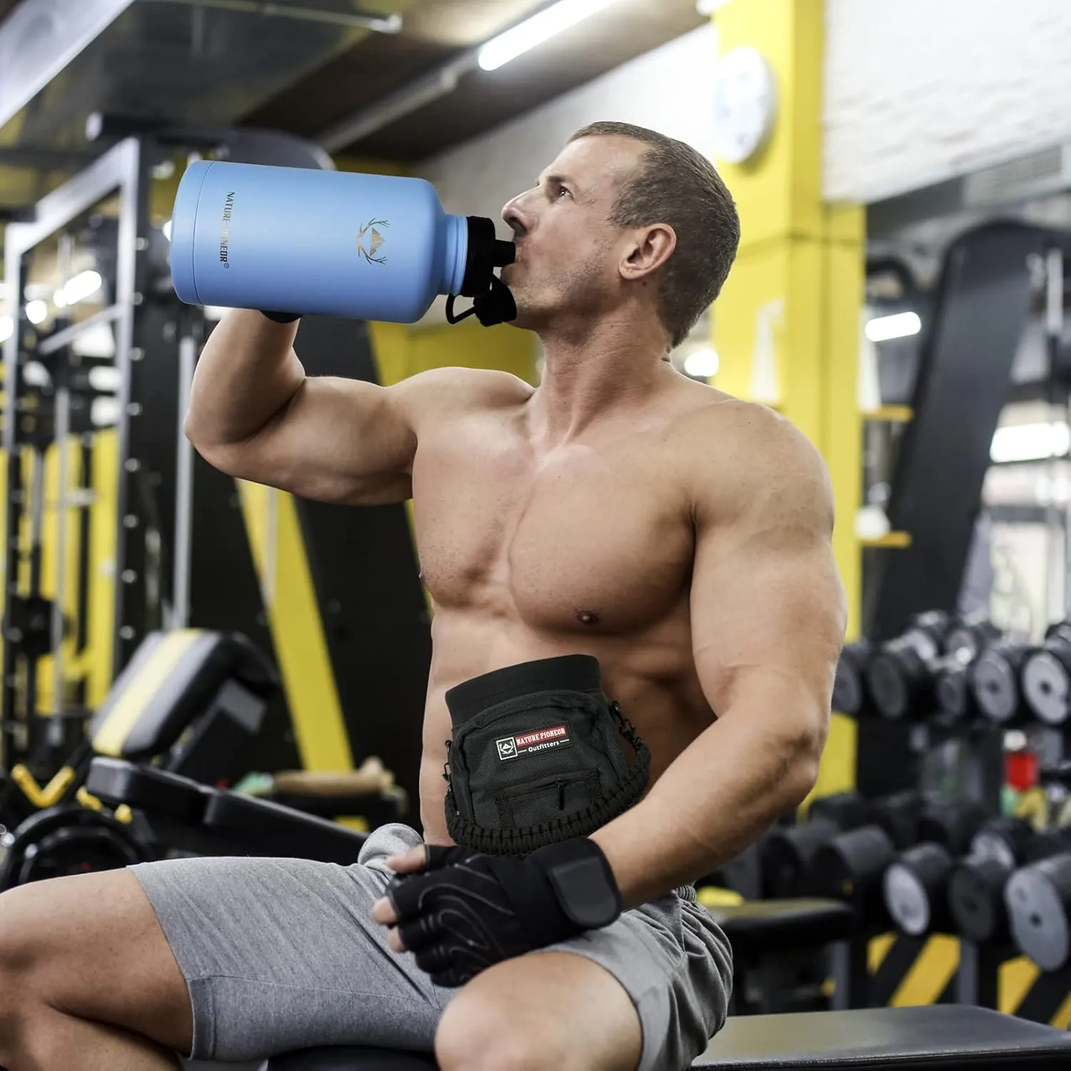 NATURE PIONEOR Insulated Water Bottles with Straw - 64oz Stainless Steel Vacuum Bottle with Holder/Carrier/Sleeve - Reusable 18/8 Food Grade Thermos Water Jug