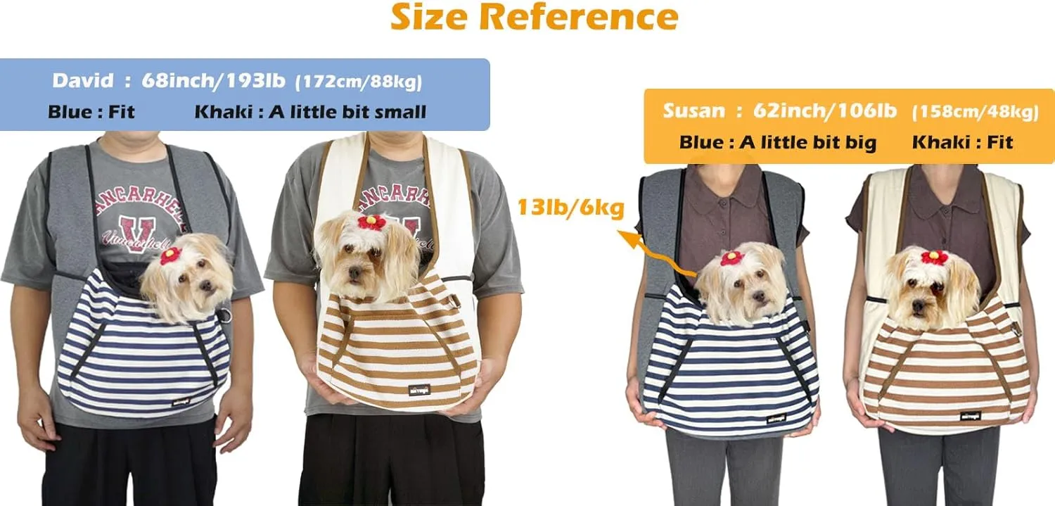 NATUYA Dog Sling Carrier Puppy Carrier, Adjustable Pet Front Sling Carrier Travel Bag with Bottom Pad, Pet Carrier for Small Dog Cat Puppy Traveling Hiking Camping (Bule Strip, 8-15 lb)