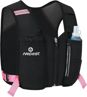 Nepest Running Vest for Women & Men, Cycling Hydration Vest with 500ml Soft Flask , Reflective Vest with Stretch Fit Fabric
