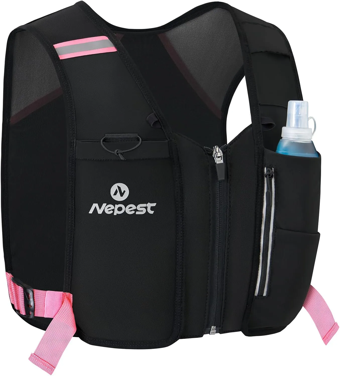 Nepest Running Vest for Women & Men, Cycling Hydration Vest with 500ml Soft Flask , Reflective Vest with Stretch Fit Fabric