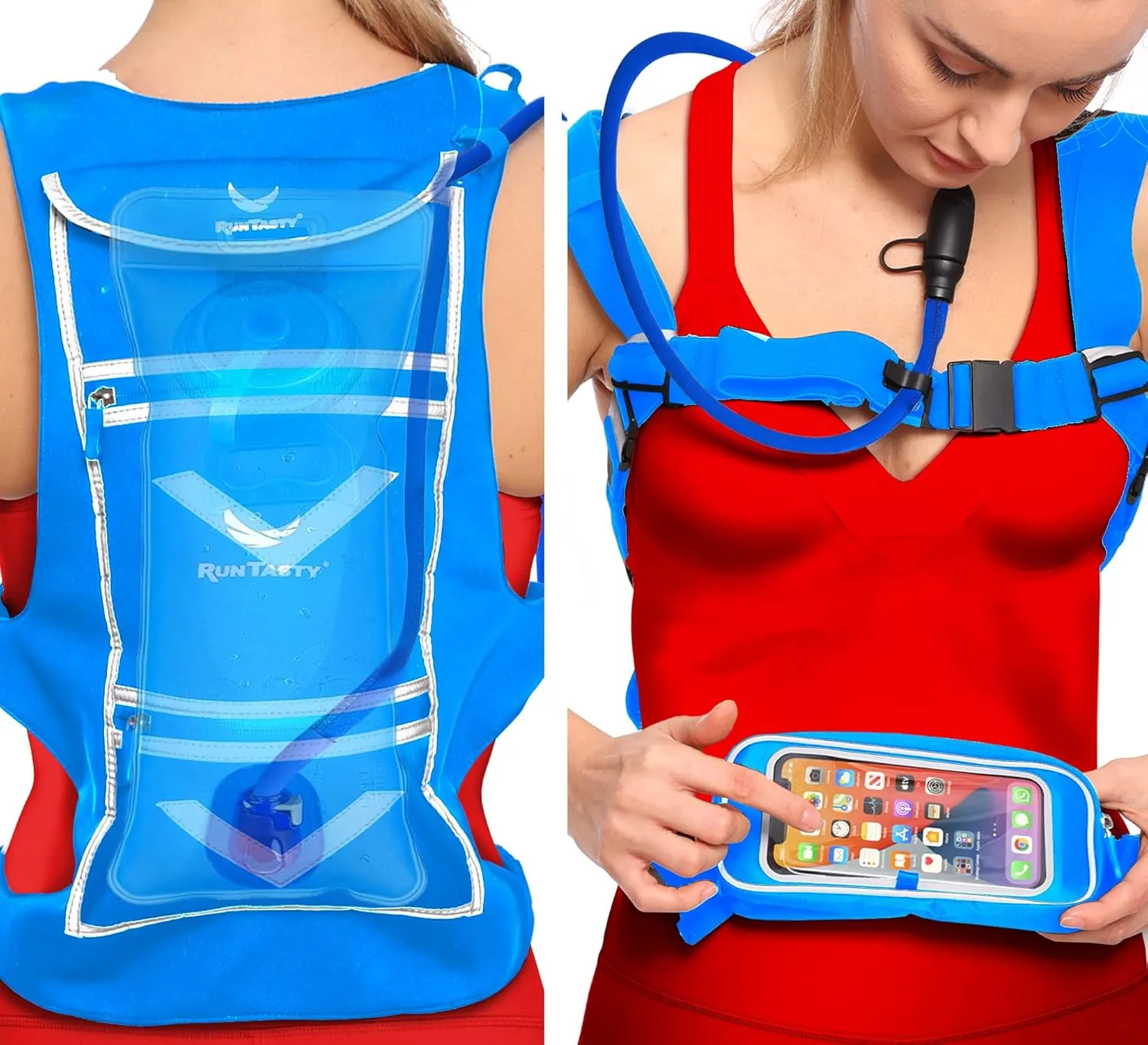 New Running Hydration Backpack Vest - w/50 oz Water Bladder Reservoir & Touchscreen Ready Phone Pocket - 360° Reflective & Water Resistant - Ideal for Hiking, Climbing, Cycling, Raves!