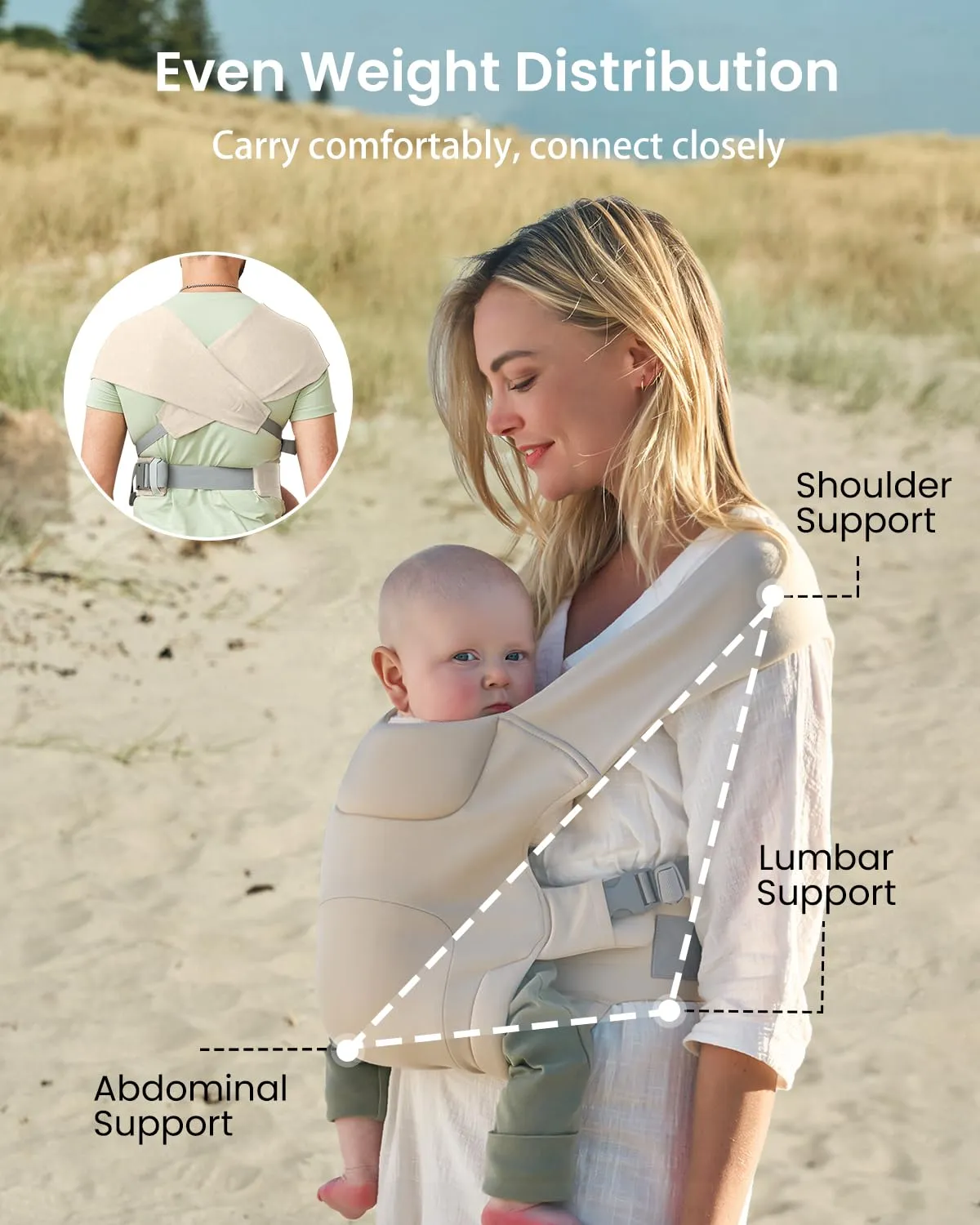 Newborn Carrier, Cozy Baby Carrier, Ergonomic Baby Wrap Carrier, Cream