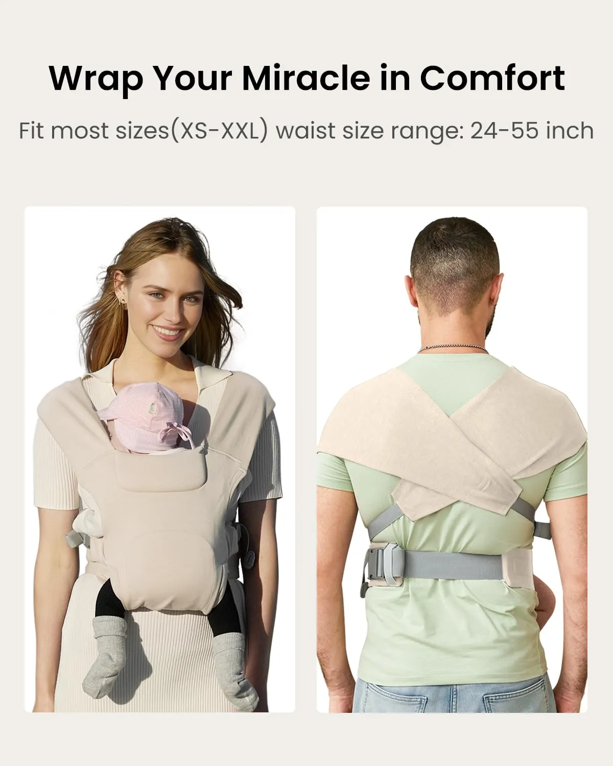 Newborn Carrier, Cozy Baby Carrier, Ergonomic Baby Wrap Carrier, Cream
