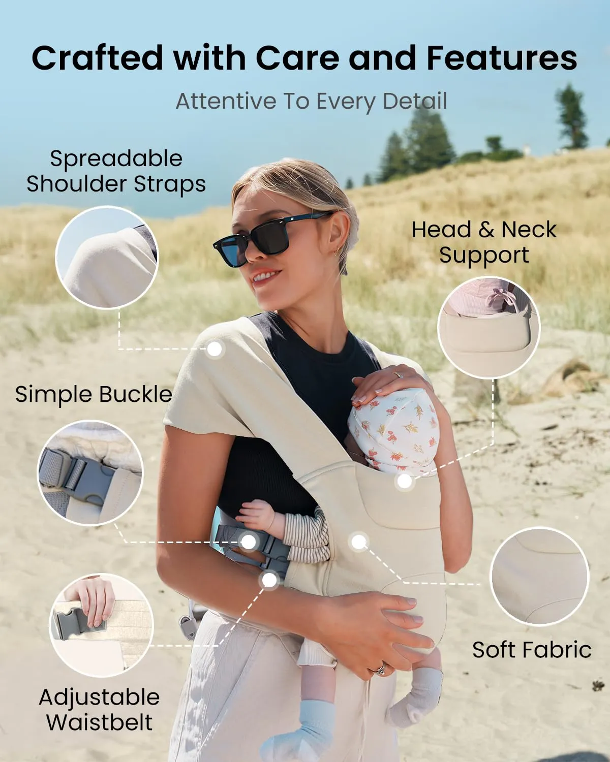 Newborn Carrier, Cozy Baby Carrier, Ergonomic Baby Wrap Carrier, Cream