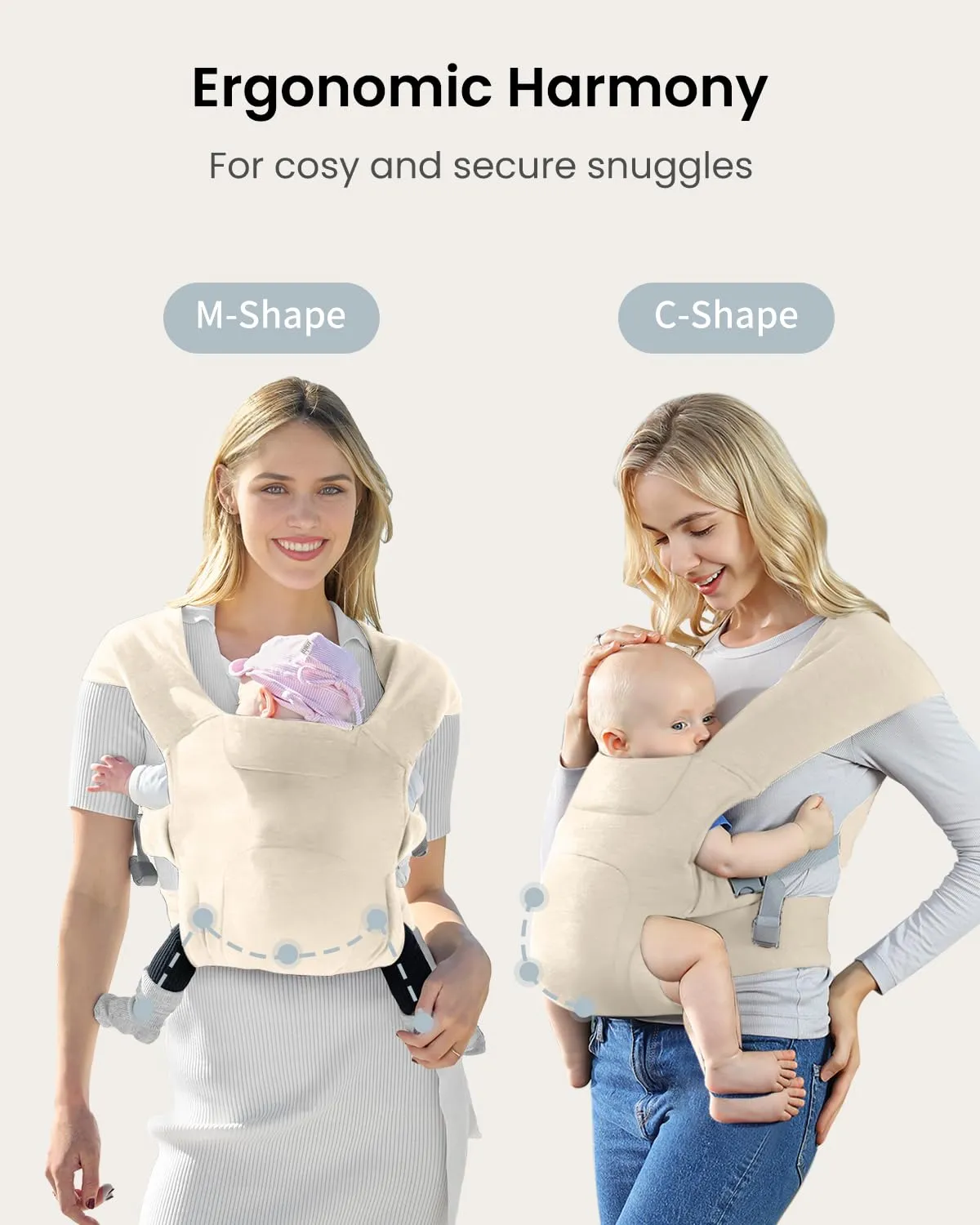 Newborn Carrier, Cozy Baby Carrier, Ergonomic Baby Wrap Carrier, Cream
