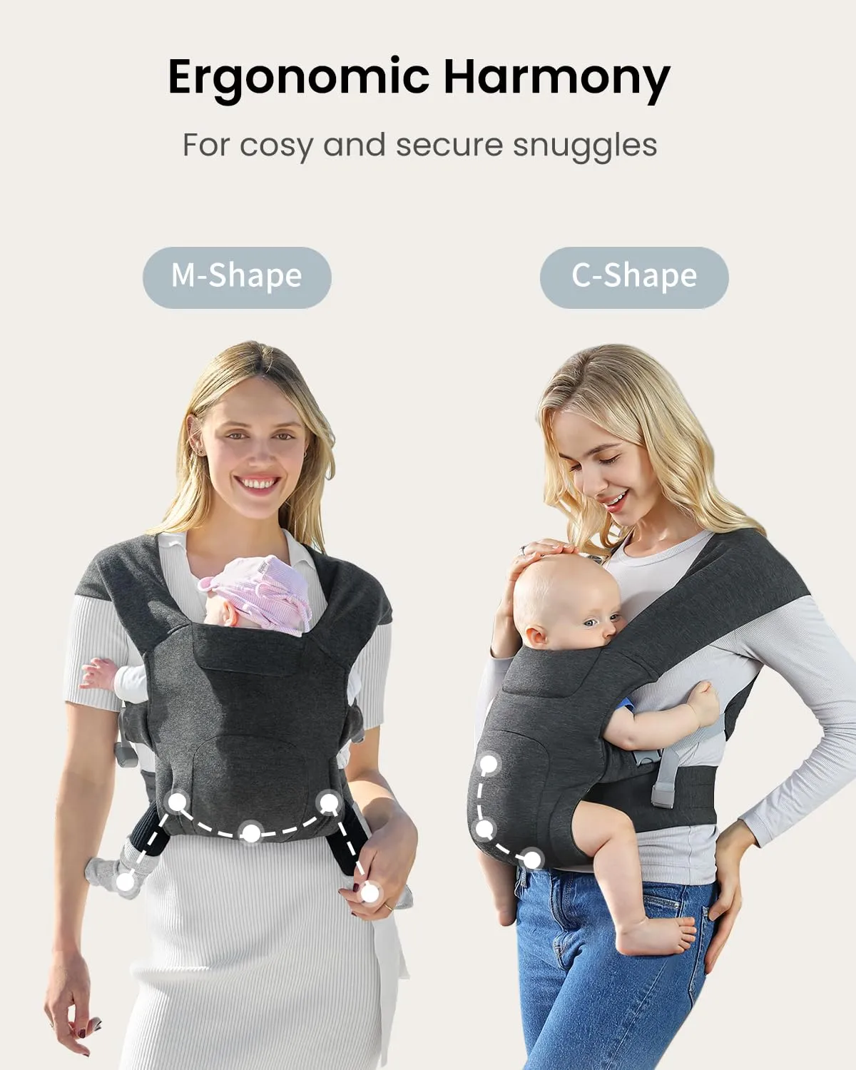 Newborn Carrier, Cozy Baby Carrier, Ergonomic Baby Wrap Carrier, Deep Grey
