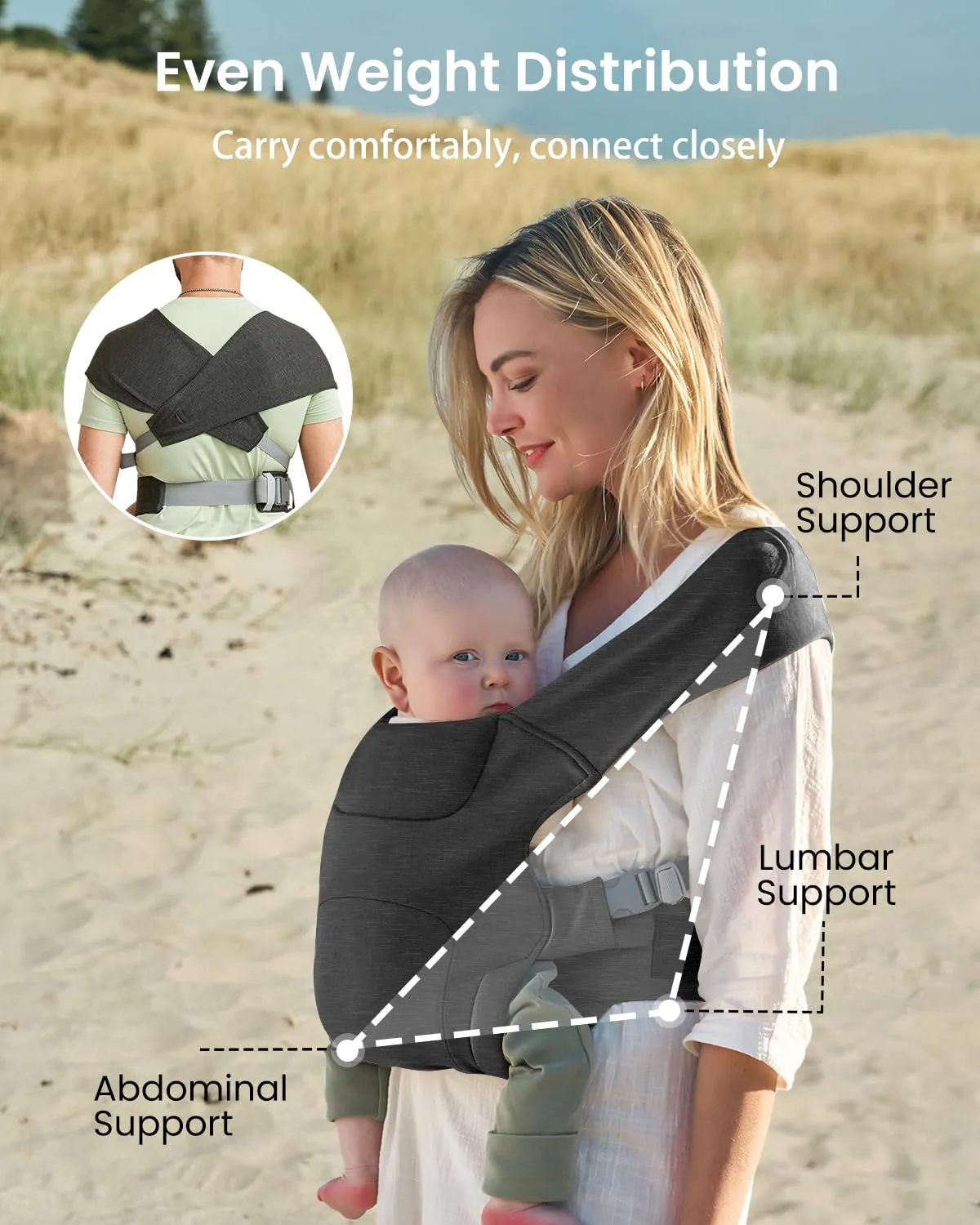 Newborn Carrier, Cozy Baby Carrier, Ergonomic Baby Wrap Carrier, Deep Grey