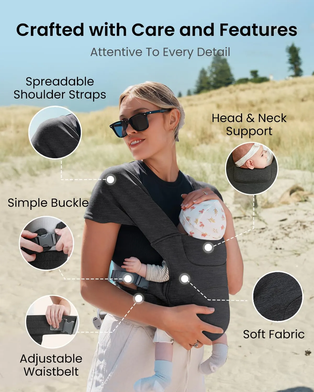 Newborn Carrier, Cozy Baby Carrier, Ergonomic Baby Wrap Carrier, Deep Grey