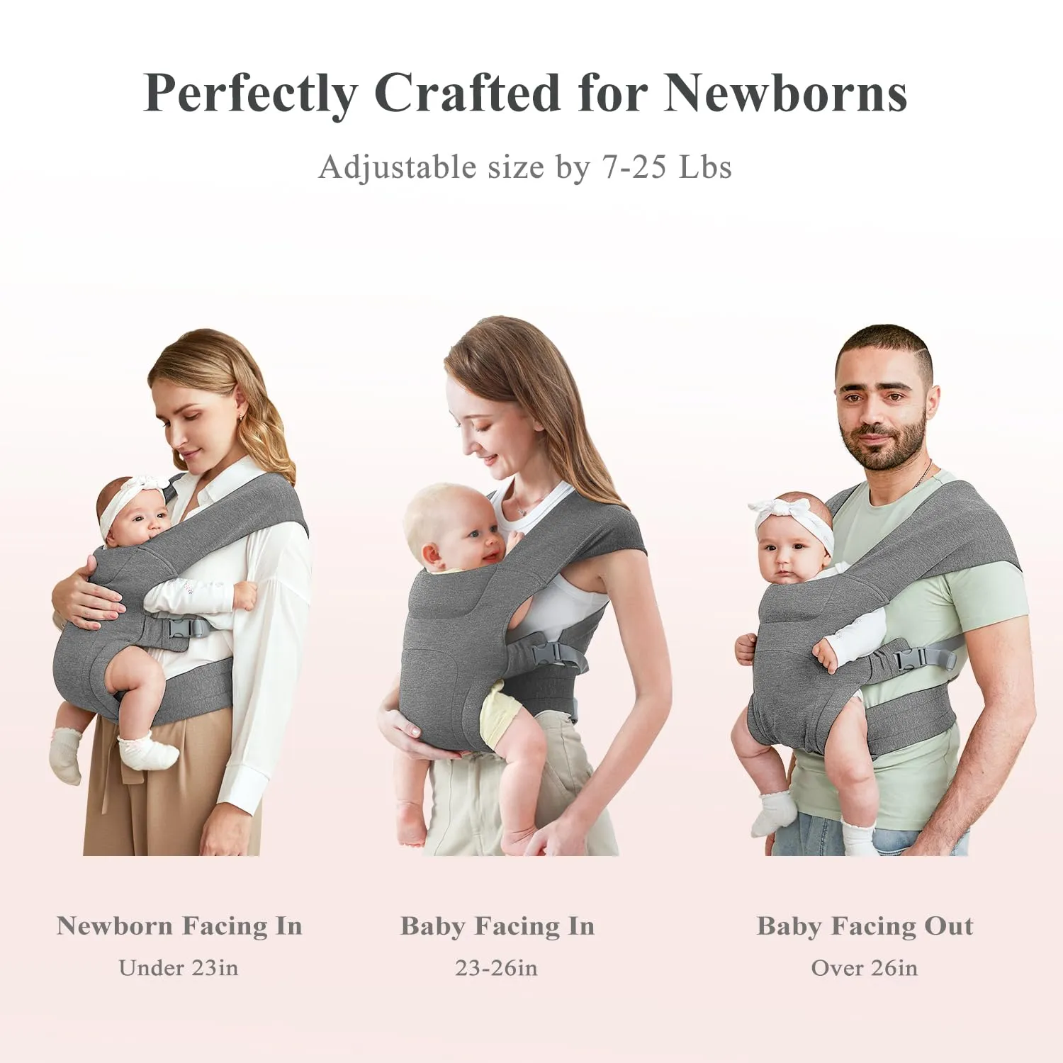 Newborn Carrier, Cozy Baby Carrier, Ergonomic Baby Wrap Carrier, Light Grey