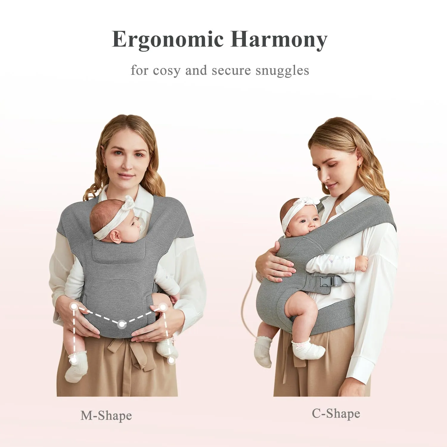 Newborn Carrier, Cozy Baby Carrier, Ergonomic Baby Wrap Carrier, Light Grey