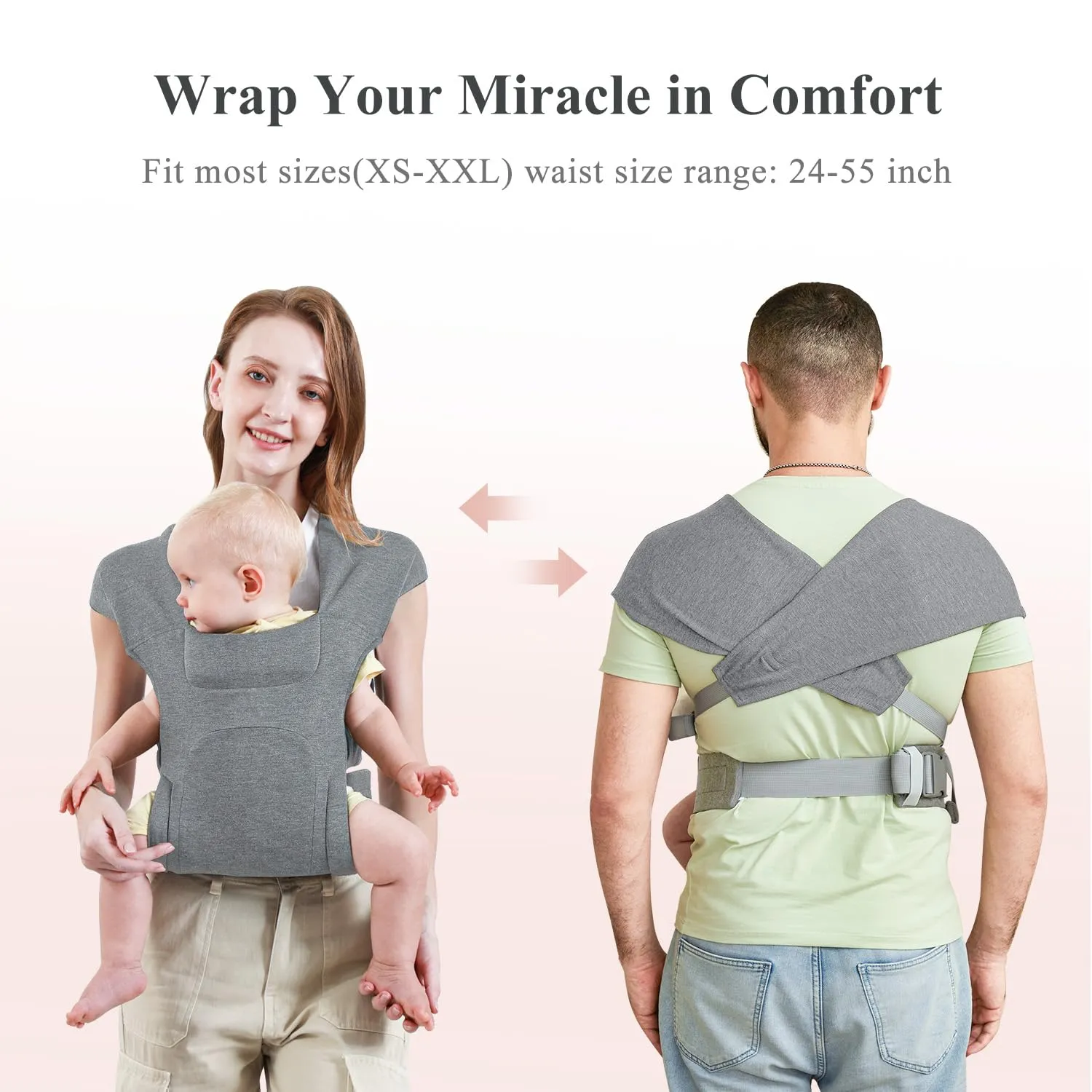 Newborn Carrier, Cozy Baby Carrier, Ergonomic Baby Wrap Carrier, Light Grey