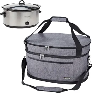 NICOGENA 6-8 Quart Crock Pot Carrying Bag, Insulated Slow Cooker Carrier With Easy to Clean Lining and Large Pocket for Accessories