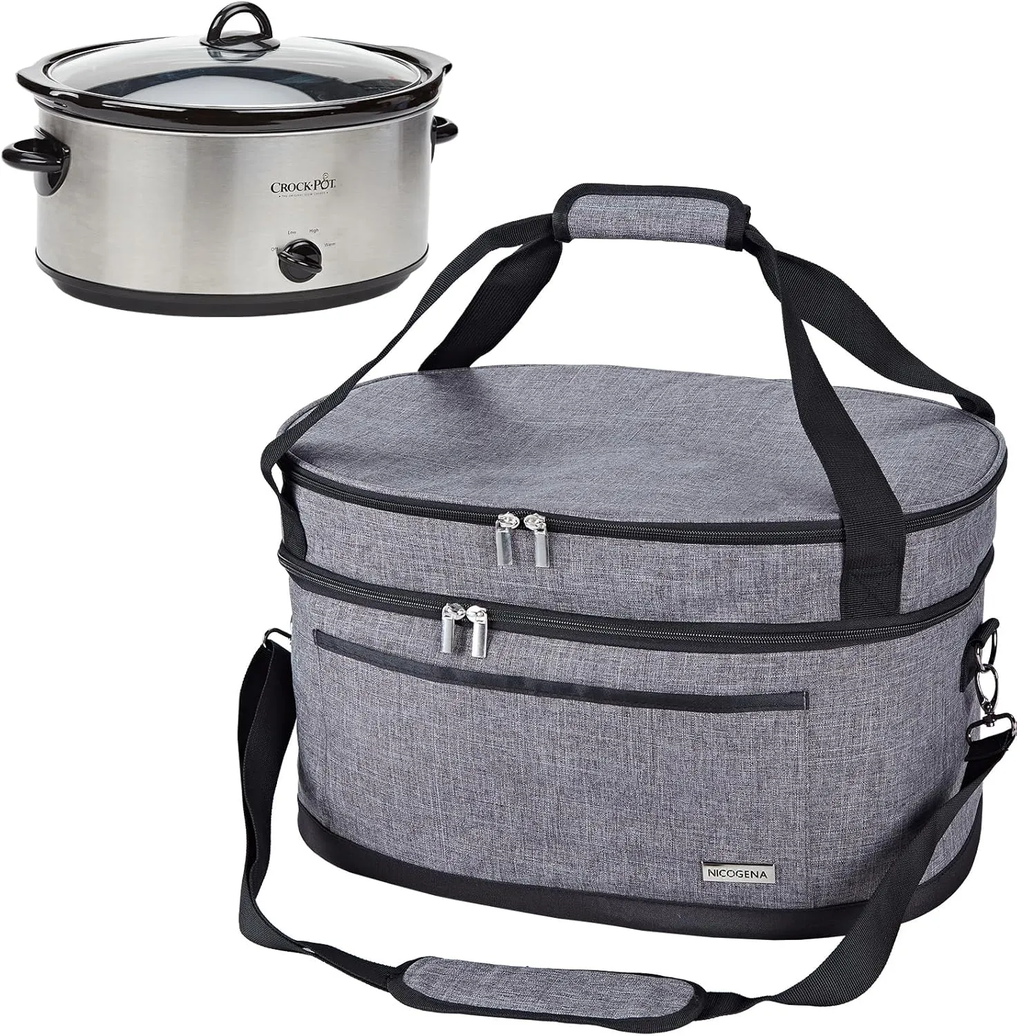 NICOGENA 6-8 Quart Crock Pot Carrying Bag, Insulated Slow Cooker Carrier With Easy to Clean Lining and Large Pocket for Accessories