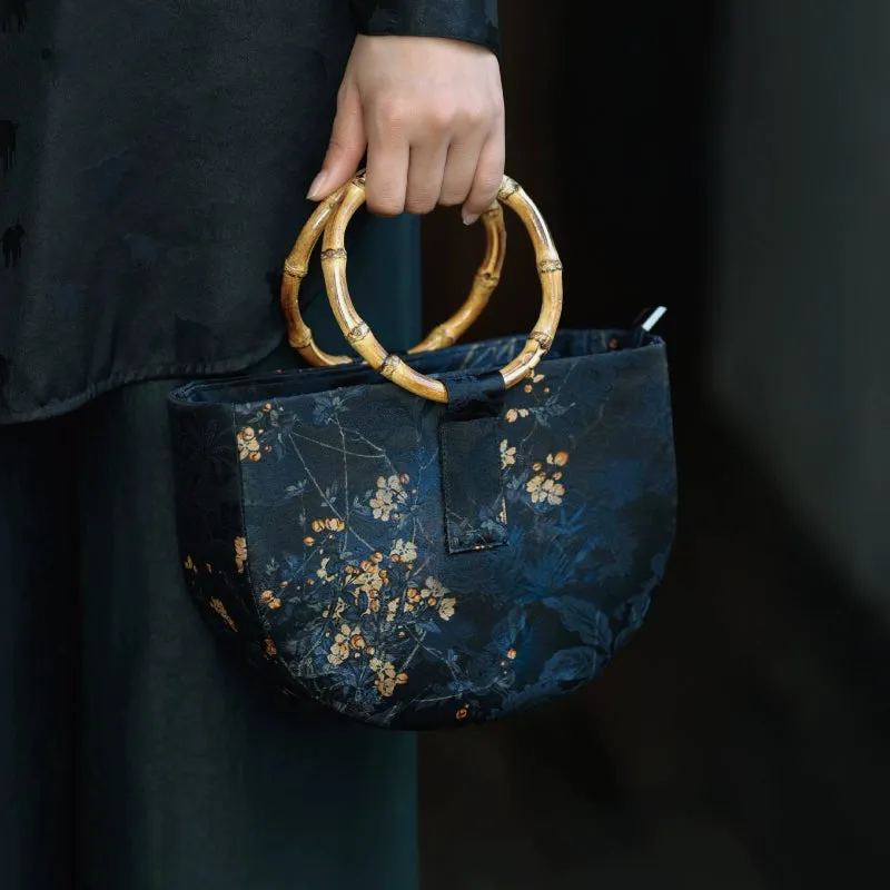 Night Star Bamboo Handle Retro Oriental Handbag for Women