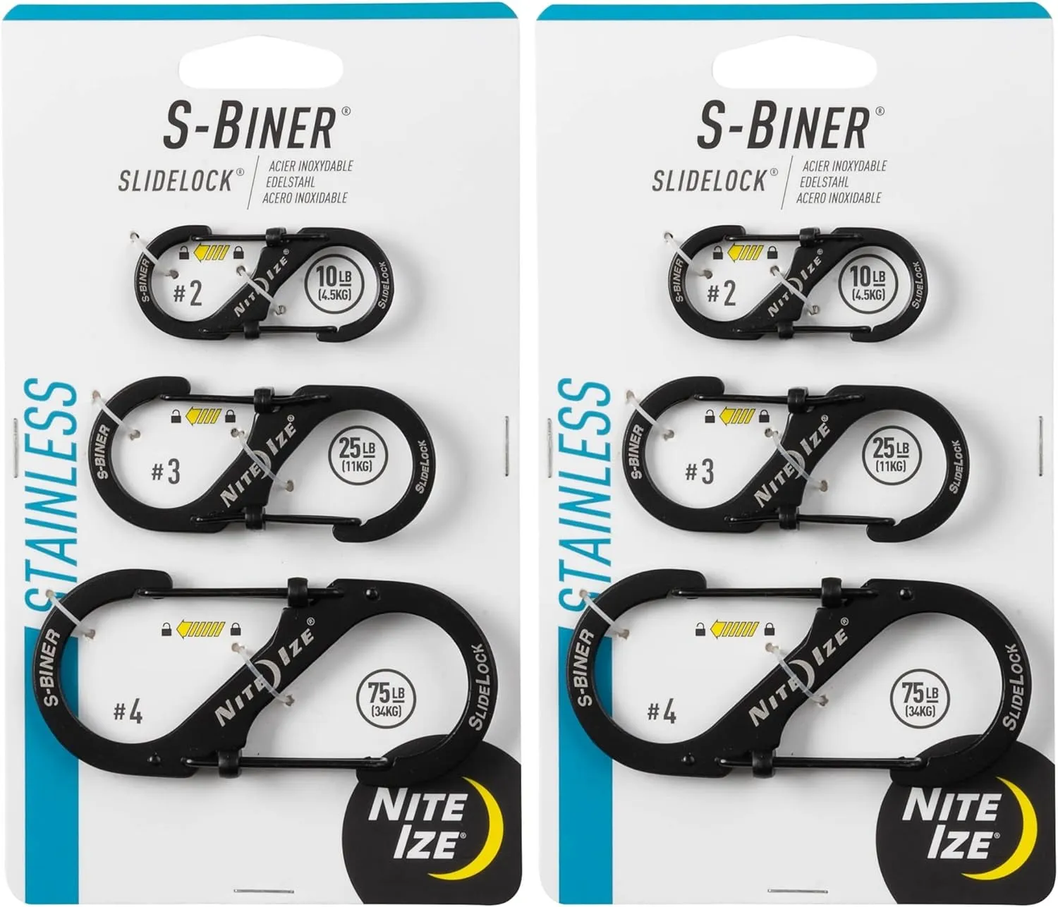 Nite Ize 3-Pack S-Biner SlideLock S.S. Carabiners #2#3#4 - Black (2-Pack)