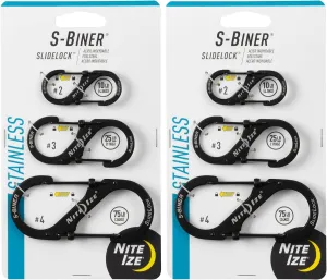 Nite Ize 3-Pack S-Biner SlideLock S.S. Carabiners #2#3#4 - Black (2-Pack)