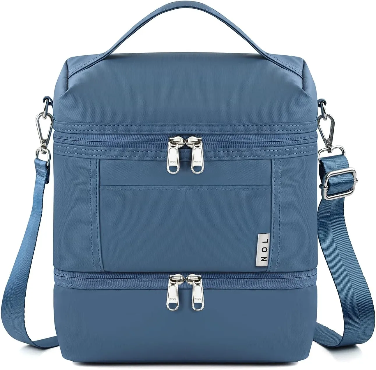 NOL Dual Compartment Insulated Lunch Bag Leakproof Cooler Tote Bag for Adults Lightweight Nylon Waterproof Lunch Box with Adjustable Shoulder Strap for Work, Dusty blue