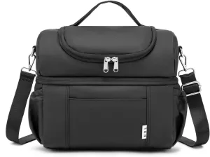 NOL Natural Organic Lifestyle Adult Lunch Box Insulated Lunch Bag Large Dual Compartment Lunch Bag Coolers Lightweight Nylon Waterproof Lunch Box for Work, Picnic, Travel, Outdoors, Black