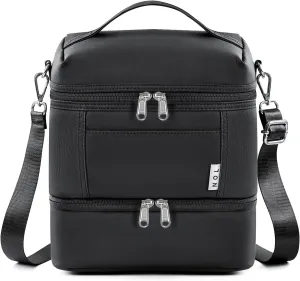 NOL Natural Organic Lifestyle Dual Compartment Insulated Lunch Bag Leakproof Cooler Tote Bag for Adults Lightweight Nylon Waterproof Lunch Box with Adjustable Shoulder Strap for Work, Black