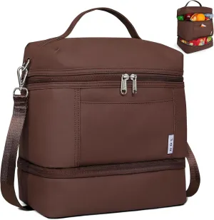 NOL Natural Organic Lifestyle Large Dual Compartment Insulated Lunch Bag for Women/Men Lightweight Nylon Waterproof Lunch Box Leakproof Cooler Tote Bag with Adjustable Shoulder Strap for Work,Coffee