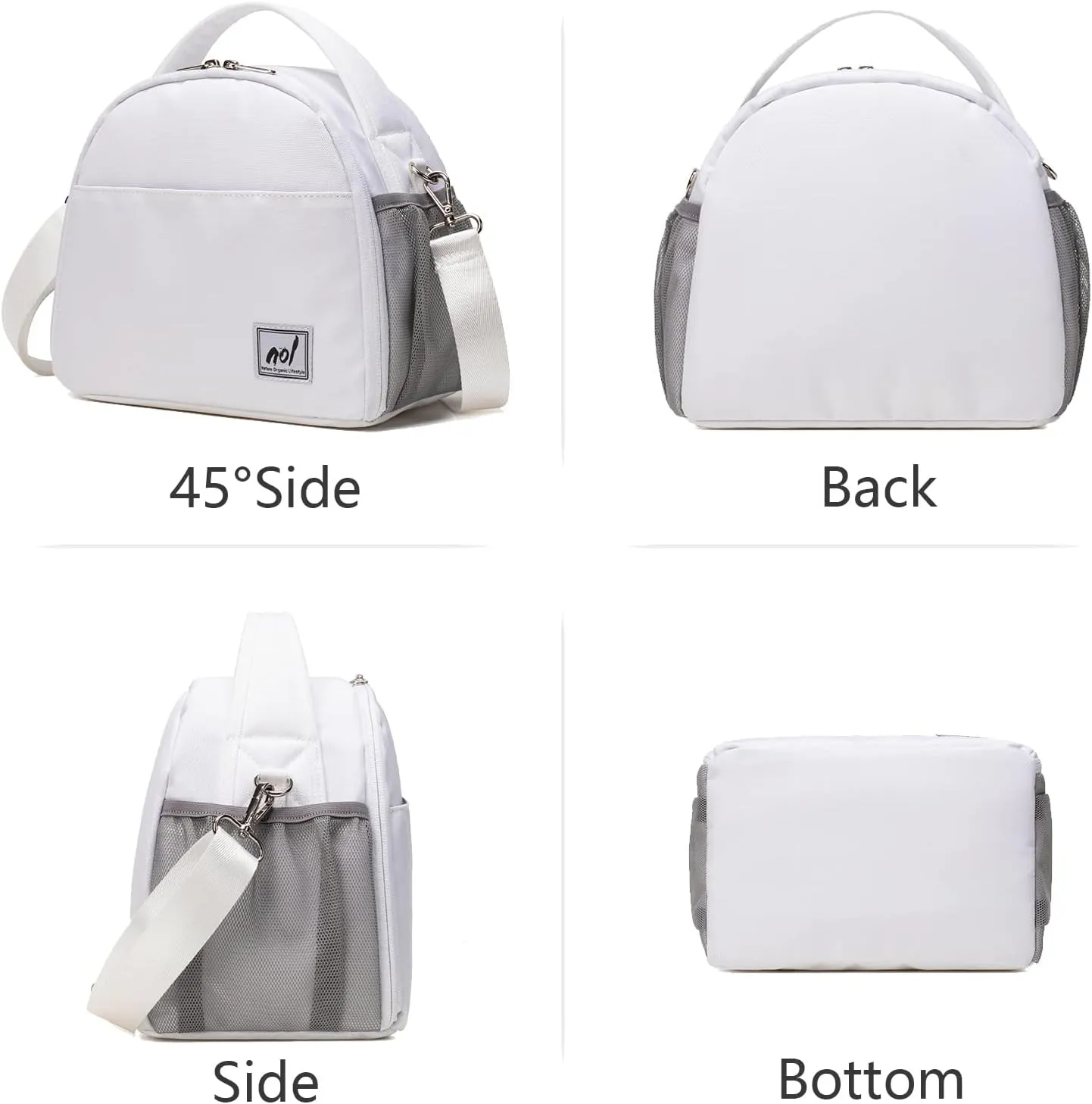 NOL Natural Organic Lifestyle Lunch Bag Insulated Cooler Bag for Women Nylon Waterproof Lightweight Lunch Box Organiser (White)