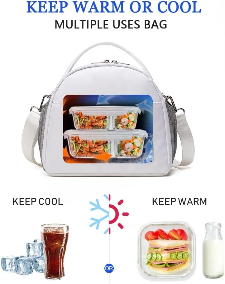 NOL Natural Organic Lifestyle Lunch Bag Insulated Cooler Bag for Women Nylon Waterproof Lightweight Lunch Box Organiser (White)