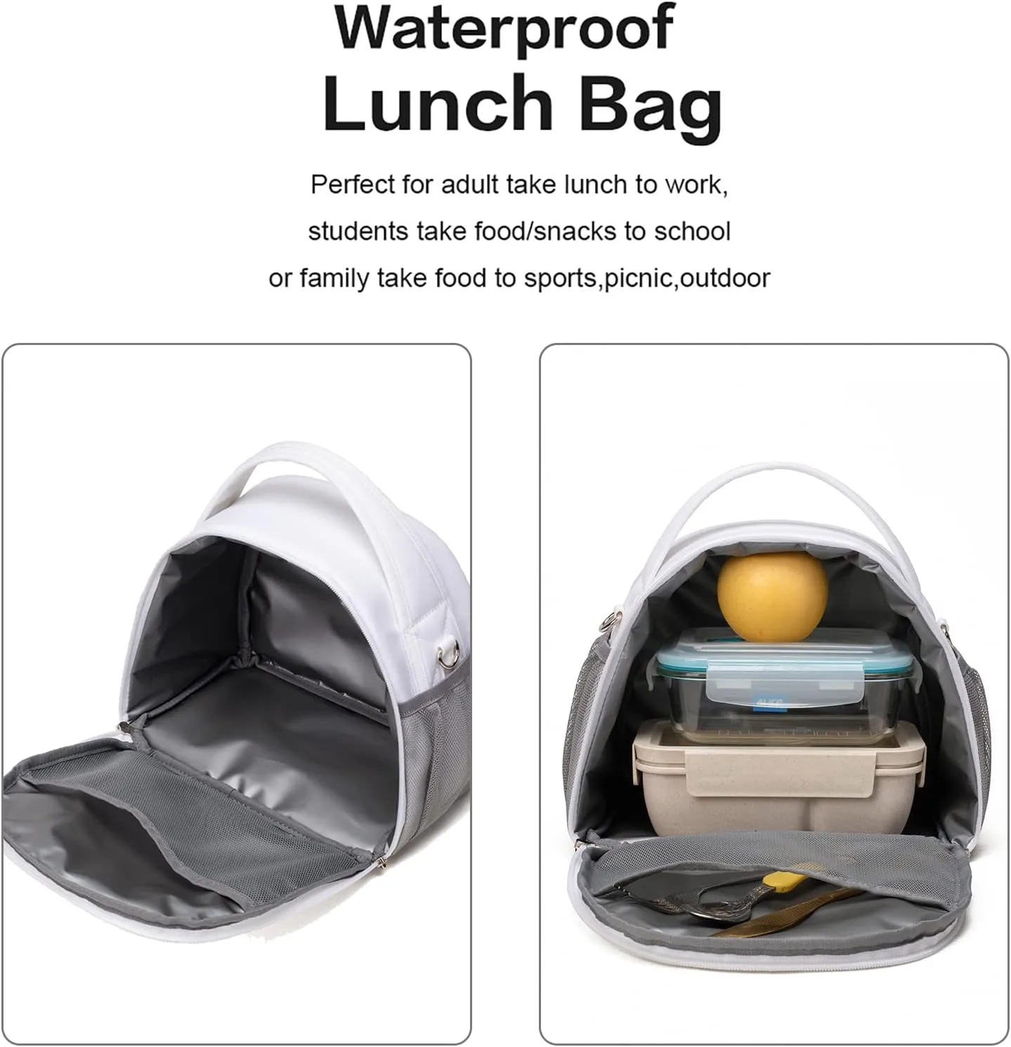 NOL Natural Organic Lifestyle Lunch Bag Insulated Cooler Bag for Women Nylon Waterproof Lightweight Lunch Box Organiser (White)