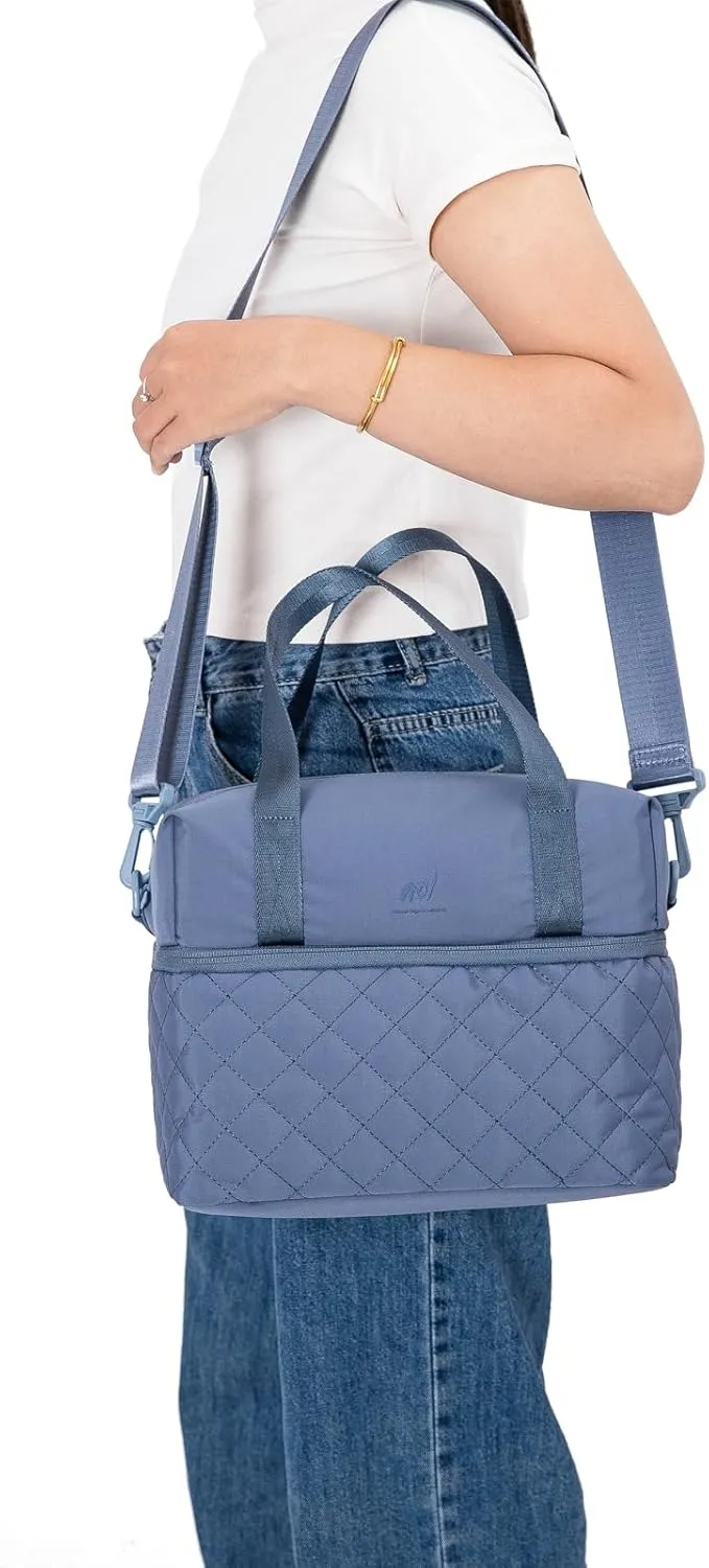 NOL Natural Organic Lifestyle Women Reusable Lunch Bag Leakproof Medium Insulated Nylon Cooler Bag with Detachable Strap (Dusty blue)