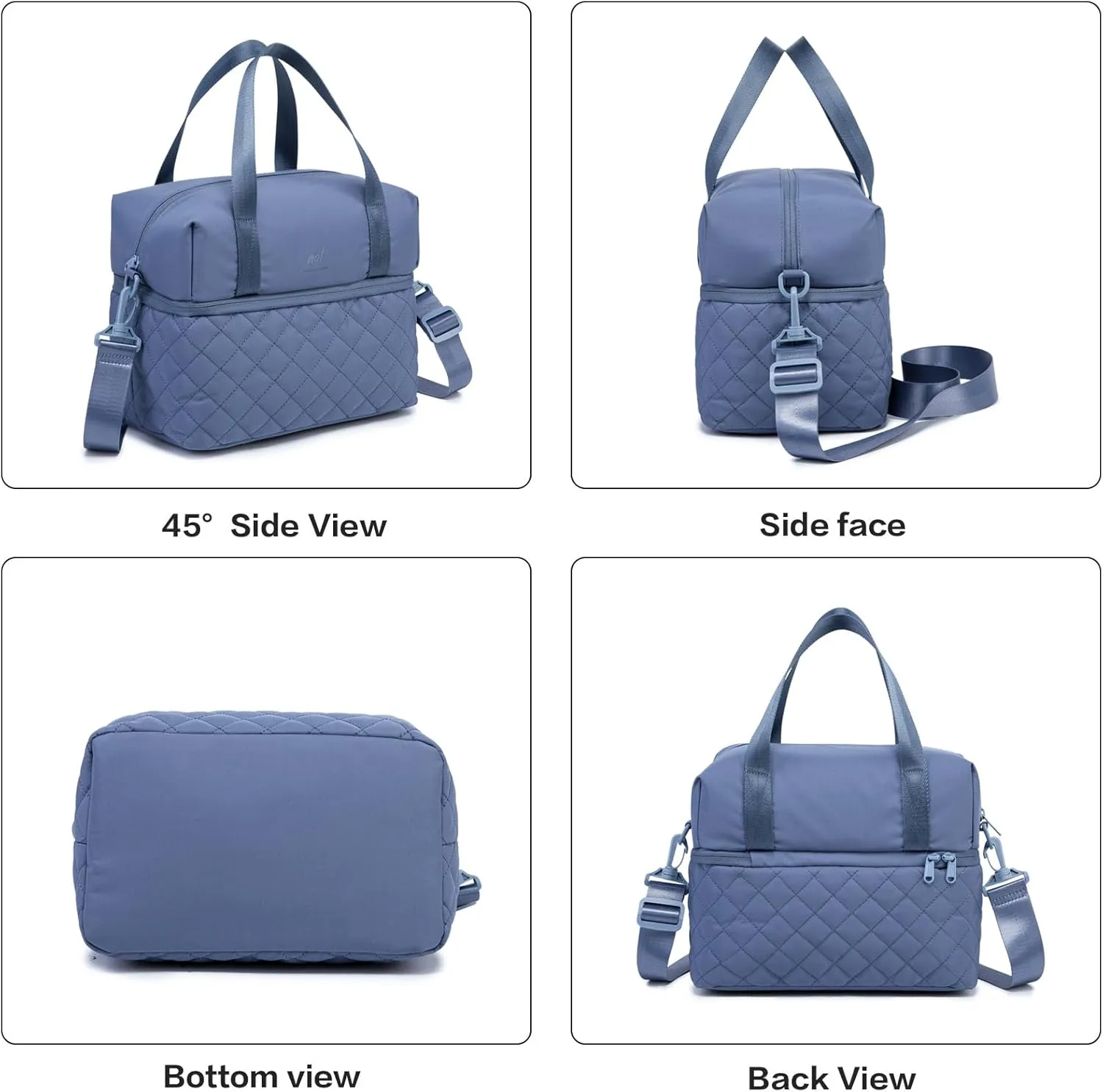 NOL Natural Organic Lifestyle Women Reusable Lunch Bag Leakproof Medium Insulated Nylon Cooler Bag with Detachable Strap (Dusty blue)
