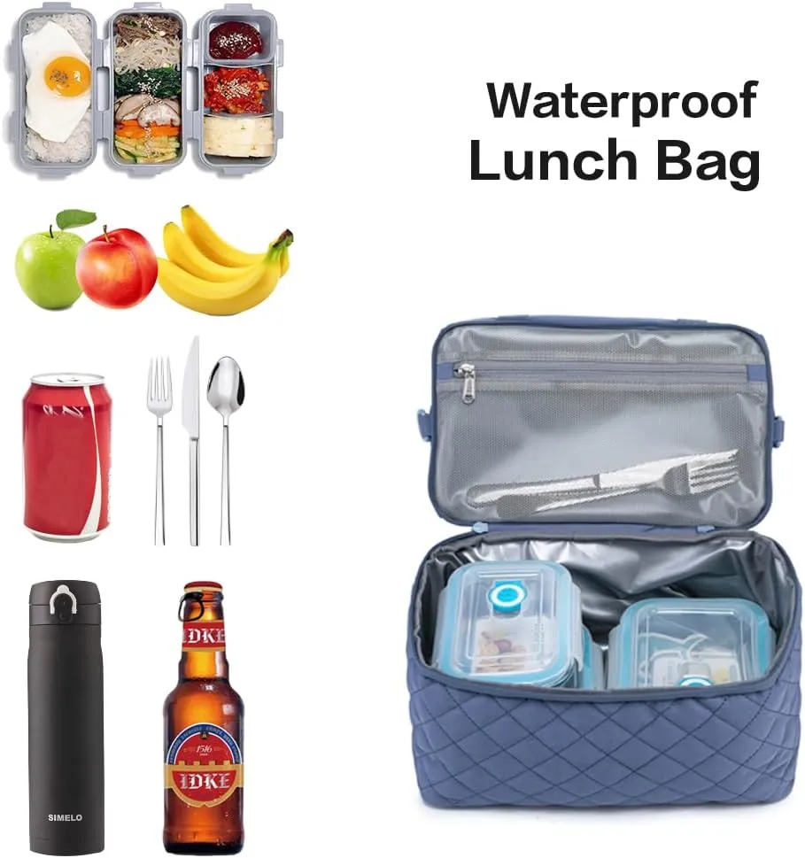 NOL Natural Organic Lifestyle Women Reusable Lunch Bag Leakproof Medium Insulated Nylon Cooler Bag with Detachable Strap (Dusty blue)