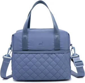 NOL Natural Organic Lifestyle Women Reusable Lunch Bag Leakproof Medium Insulated Nylon Cooler Bag with Detachable Strap (Dusty blue)