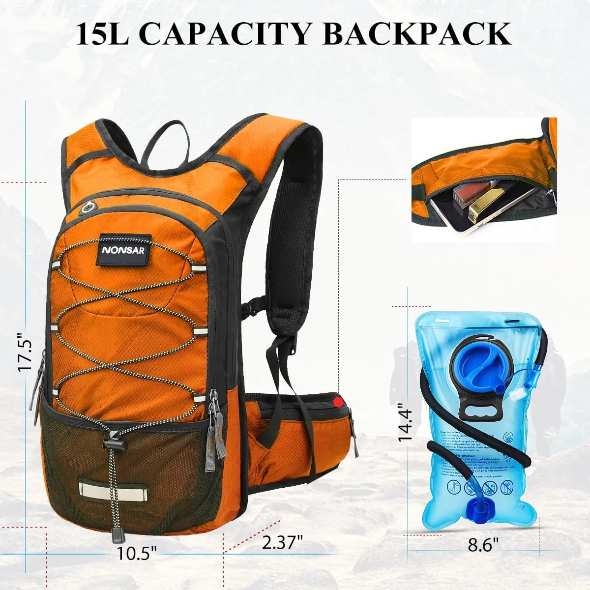 NONSAR Hydration Backpack, Hiking Backpack with 3L Water Bladder, Lightweight Insulation Hydration Pack, Water Backpack for Hiking, Cycling, Running, Festival, Camping for Men Women