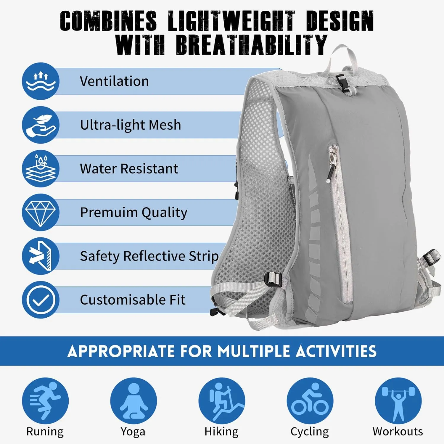 NONSAR Running Vest Backpack 7L, Running Vest for Men Women, Lightweight Pack with 500ml Soft Flask, Adjustable Chest Straps and Reflective Running Hydration Vest for Running Hiking Cycling Camping