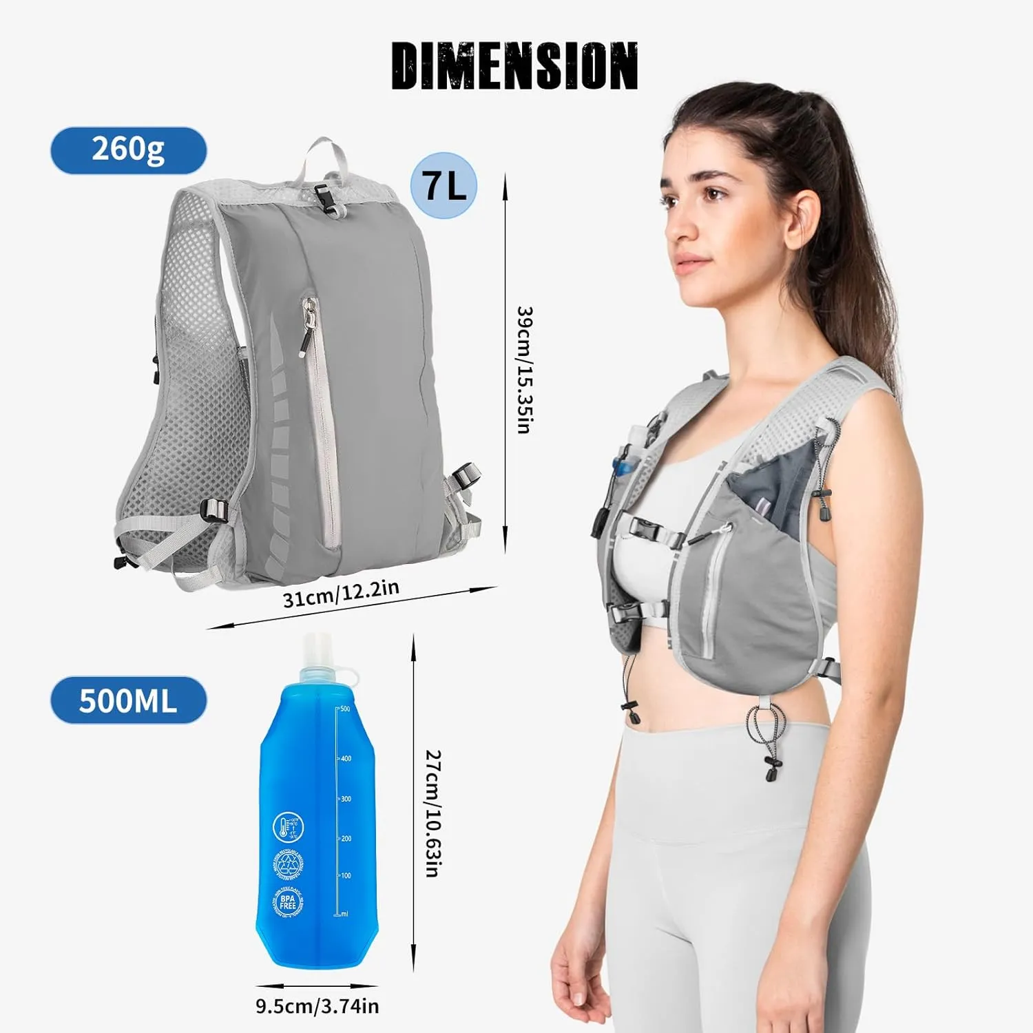 NONSAR Running Vest Backpack 7L, Running Vest for Men Women, Lightweight Pack with 500ml Soft Flask, Adjustable Chest Straps and Reflective Running Hydration Vest for Running Hiking Cycling Camping