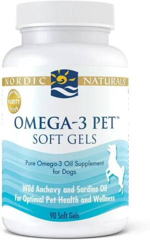 Nordic Naturals Omega-3 Pet, Unflavored - 90 Soft Gels - 330 mg Omega-3 Per Soft Gel - Fish Oil for Dogs with EPA & DHA - Promotes Heart, Skin, Coat, & Immune Health