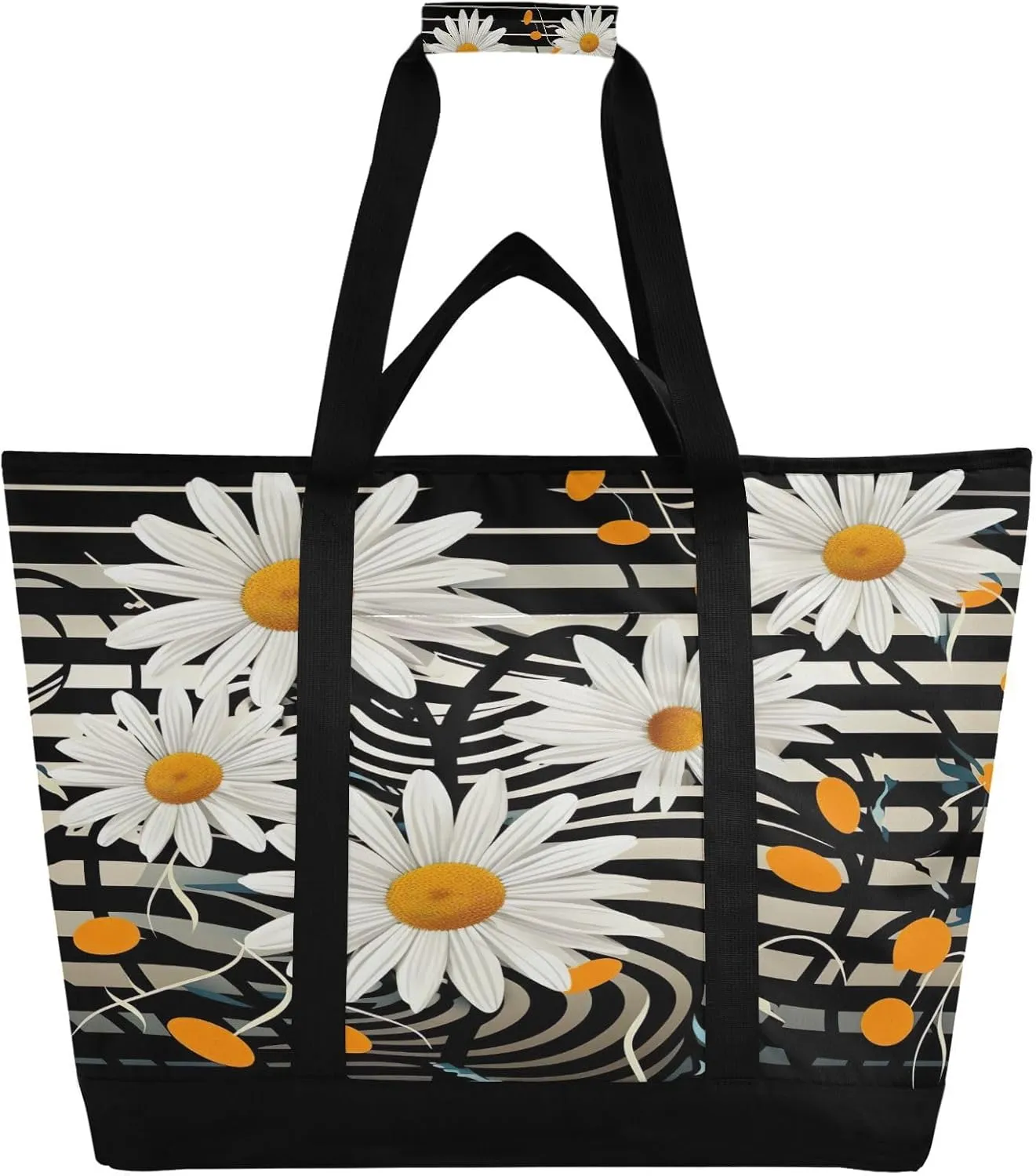 Note Daisies Reusable Insulated Lunchbox Cooler Bag, Leakproof Kitchen Grocery Bag Collapsible Portable Cooler Tote Bag for Picnic, Camping, Office, Travel