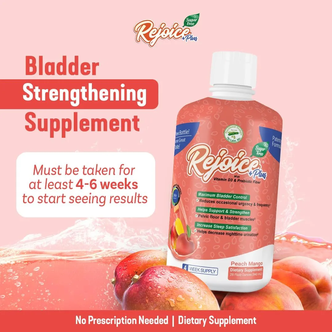 Nutritional Designs Rejoice  Bladder Control Supplement, Natural & Sugar-Free, Aids Occasional Urgency & Frequency, for Adults, Men & Women, Peach Mango Flavor, 30 Servings, 28 fl oz