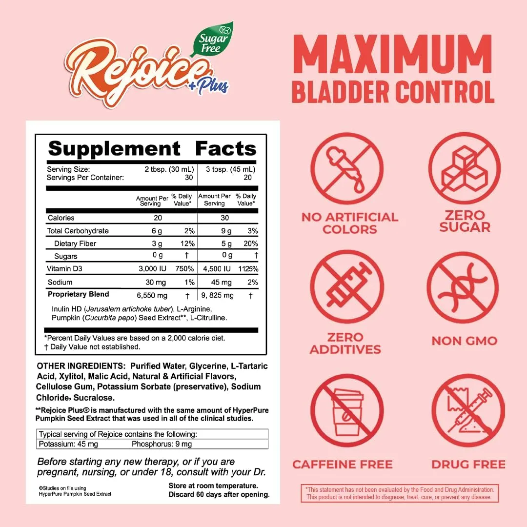 Nutritional Designs Rejoice  Bladder Control Supplement, Natural & Sugar-Free, Aids Occasional Urgency & Frequency, for Adults, Men & Women, Peach Mango Flavor, 30 Servings, 28 fl oz
