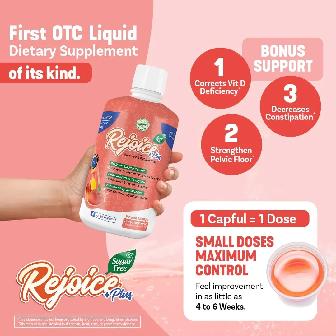 Nutritional Designs Rejoice  Bladder Control Supplement, Natural & Sugar-Free, Aids Occasional Urgency & Frequency, for Adults, Men & Women, Peach Mango Flavor, 30 Servings, 28 fl oz