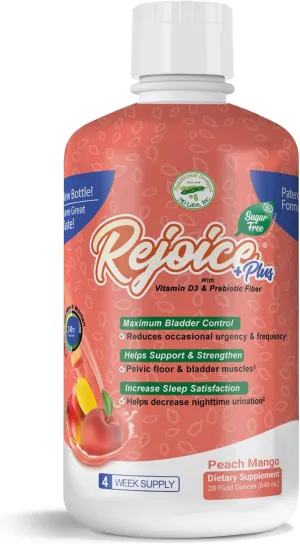 Nutritional Designs Rejoice  Bladder Control Supplement, Natural & Sugar-Free, Aids Occasional Urgency & Frequency, for Adults, Men & Women, Peach Mango Flavor, 30 Servings, 28 fl oz