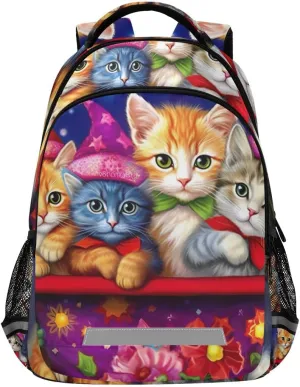 ODAWA Cat Kittens in Christmas Hats Backpack Kids Bookbag Primary School Daypack School Bag for Kids