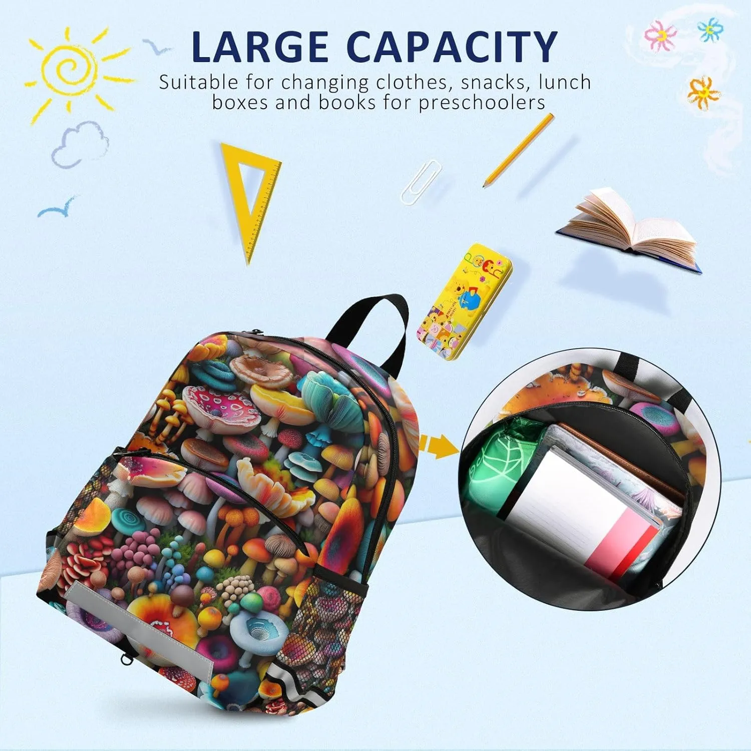 ODAWA Colorful Small Mushrooms Toddlers Backpacks Boys Kids Leash Backpack
