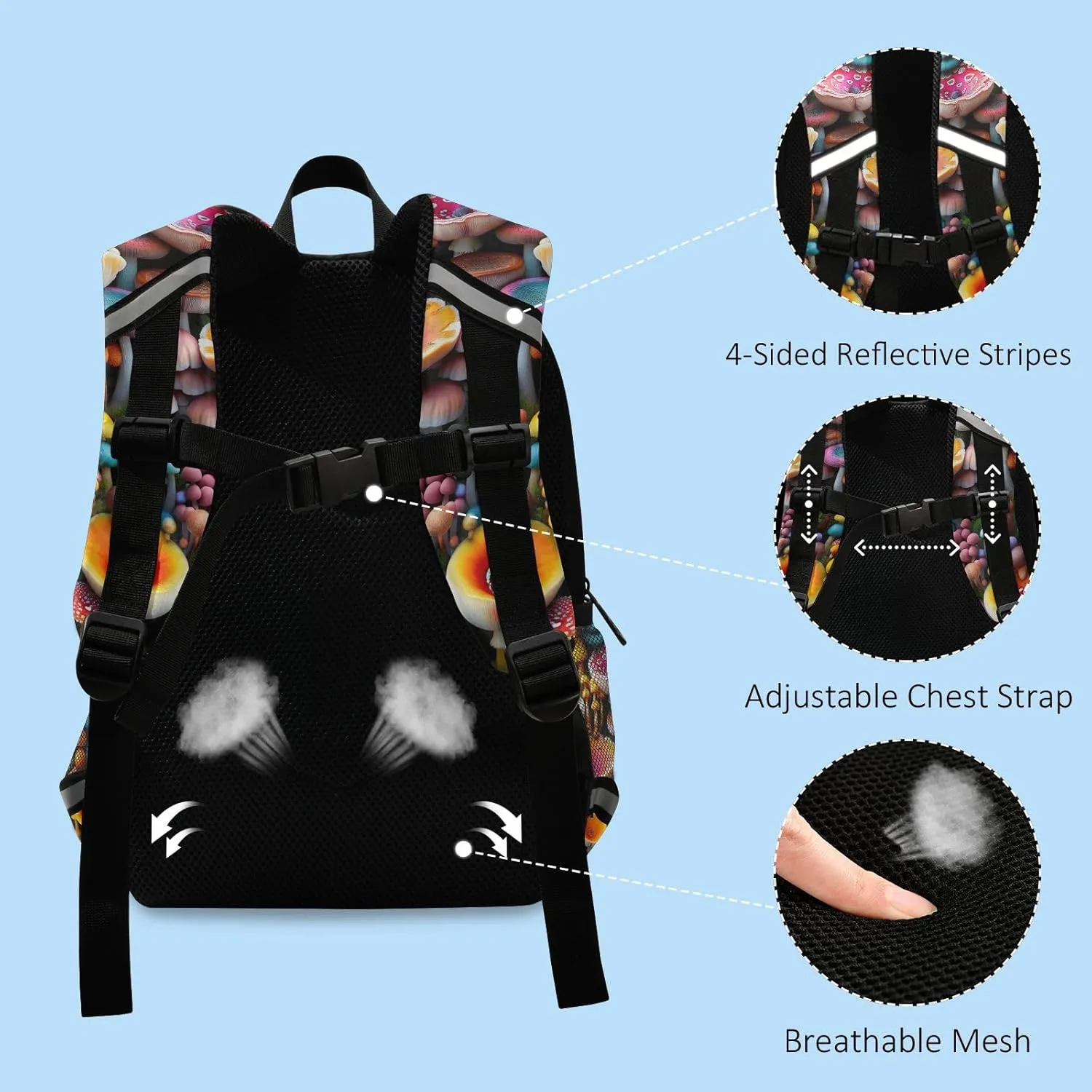 ODAWA Colorful Small Mushrooms Toddlers Backpacks Boys Kids Leash Backpack