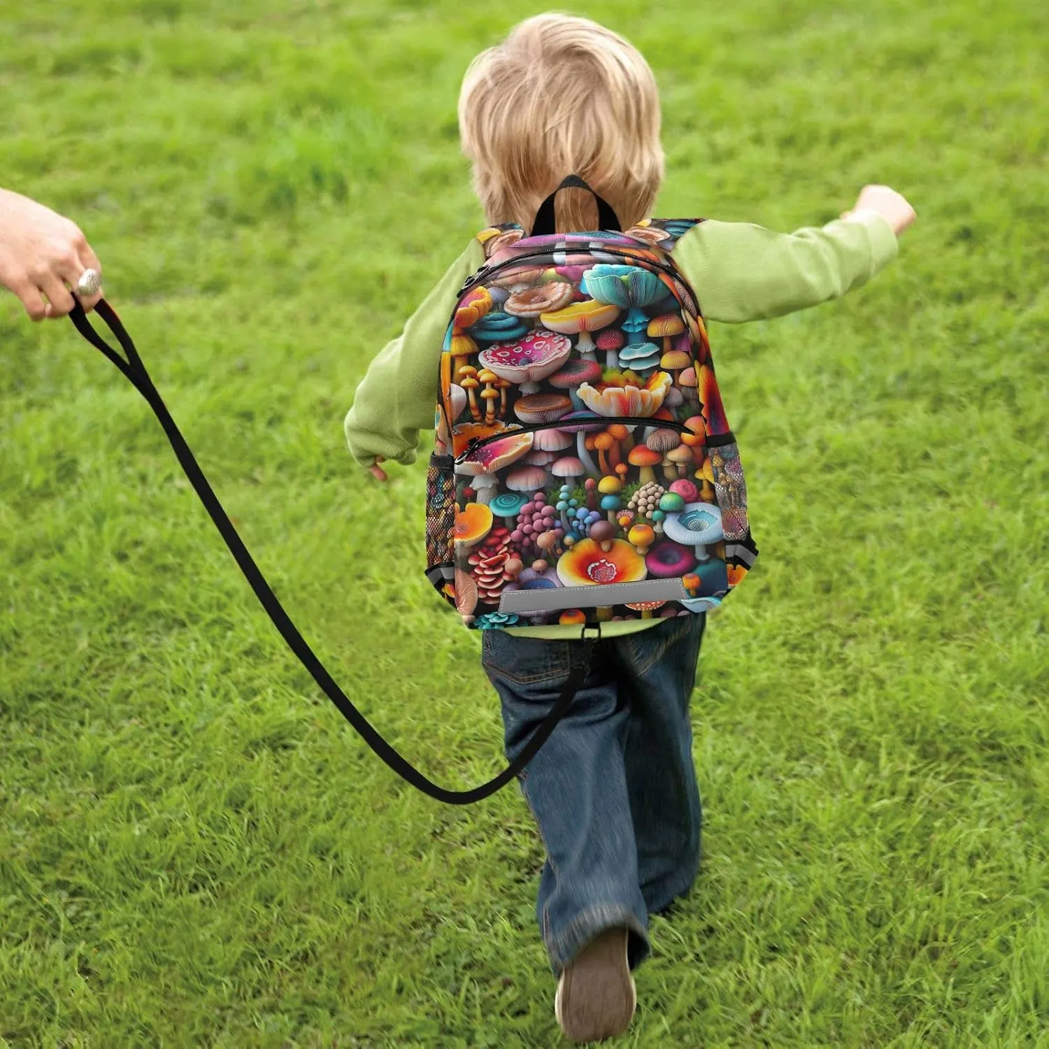ODAWA Colorful Small Mushrooms Toddlers Backpacks Boys Kids Leash Backpack