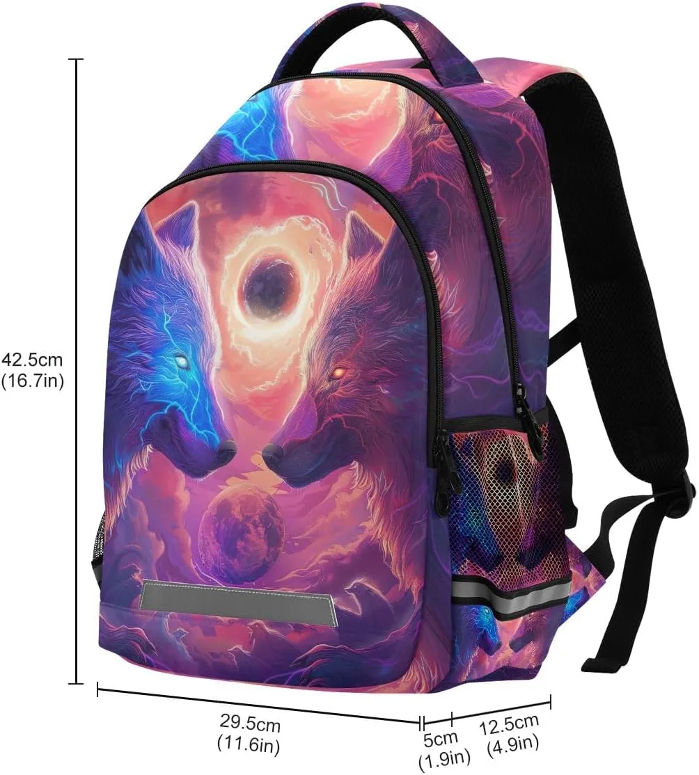 ODAWA Hostile Wolves School Backpack for Girls Boys, Kids Daypack for Age 6-12, Bag with Chest Strap Reflective Strip