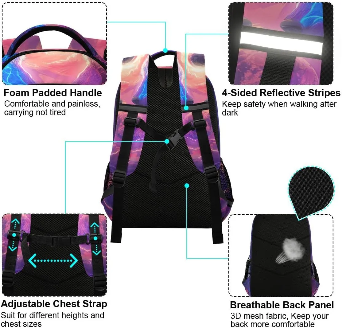 ODAWA Hostile Wolves School Backpack for Girls Boys, Kids Daypack for Age 6-12, Bag with Chest Strap Reflective Strip